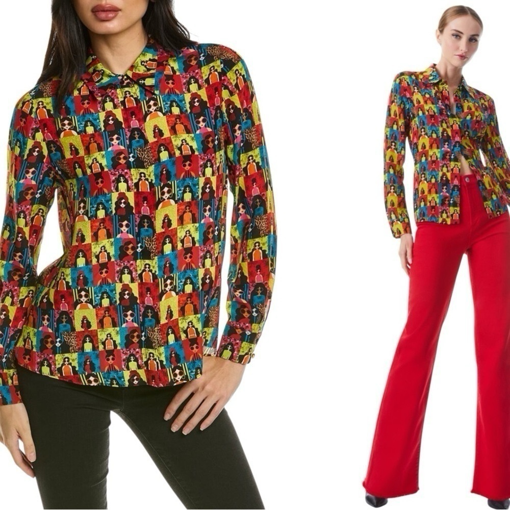 Alice + Olivia Willa Silk Button Up Blouse XS